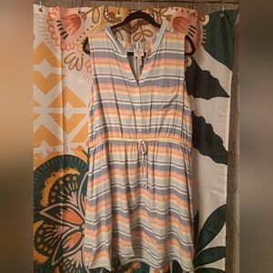 St. John's Bay Striped Button-Front Shirt Dress in Blue, Peach & White